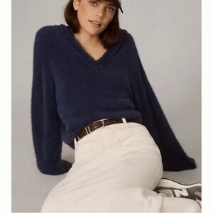 Pilcro Eyelash Hoodie Blue Slouchy V Neck Womens M